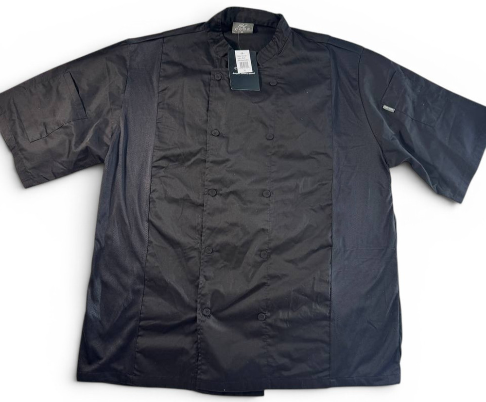 Chef Code Black Chef Coat Jacket XL Short Sleeve Culinary Restaurant Uniform NWT